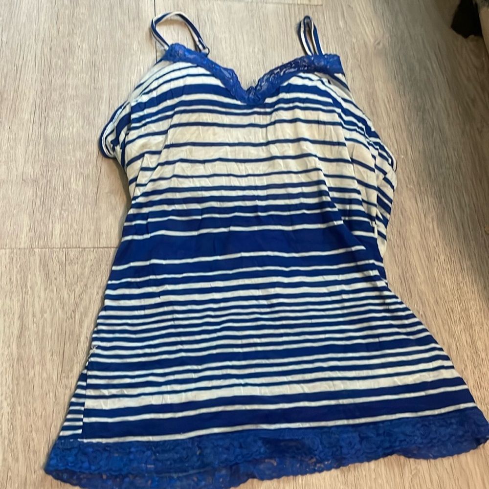 Blue lace tank top with built in bra